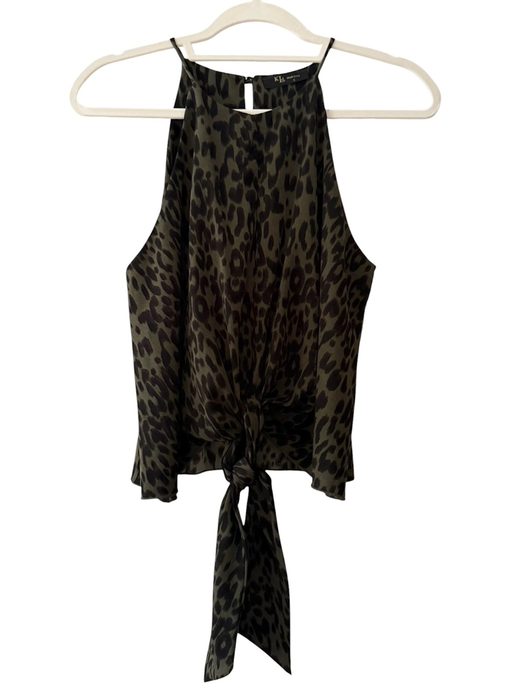 KLD Green Leopard Print Tie-Front Halter Top Size S